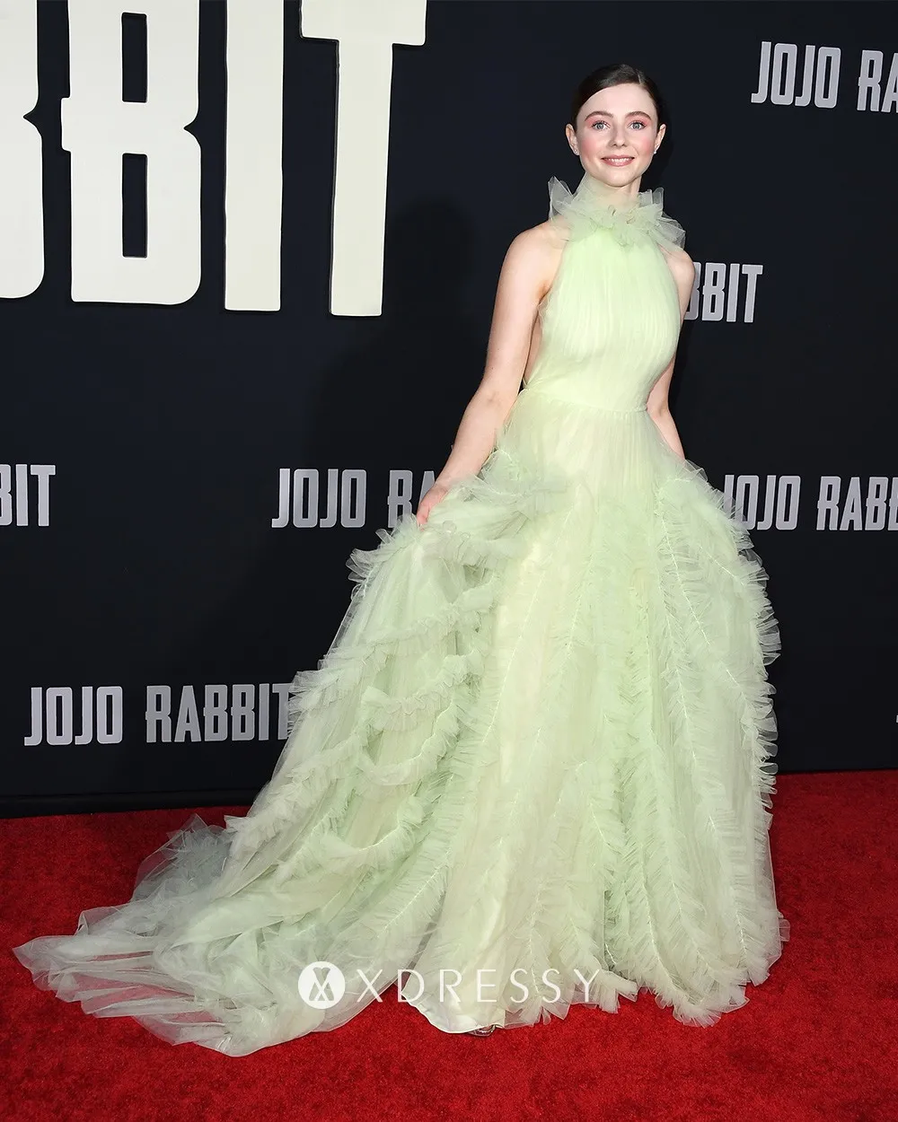 Thomasin McKenzie in a ruffled sage green dress at the premiere of Jojo Rabbit Thomasin McKenzie in a ruffled sage green dress at the premiere of Jojo Rabbit