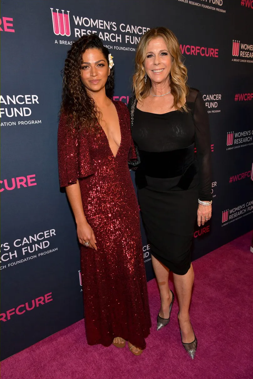 Camila Alves glittered in a dark red dress featuring short sleeves at the 2020 Unforgettable Evening Gala red carpet