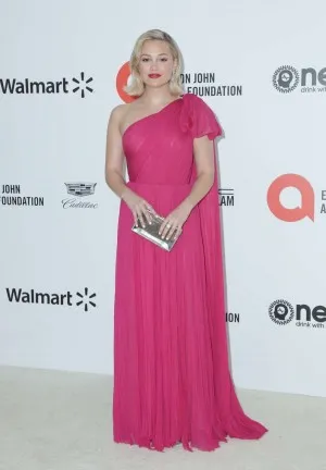 Olivia Holt looked regal in a fuchsia one shoulder formal gown at the 2020 Elton John AIDS Foundation