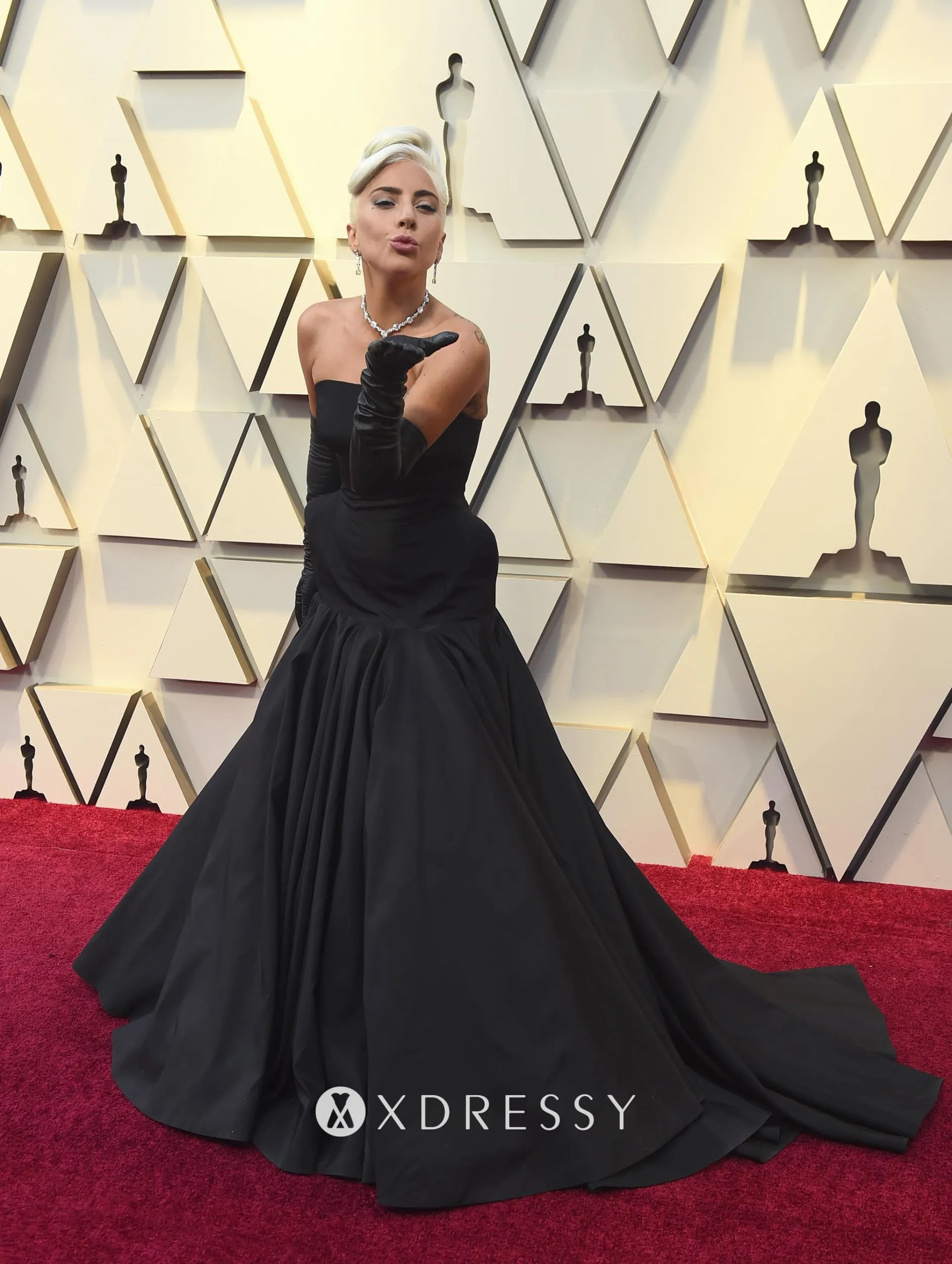 Lady Gaga Strapless Black Satin Gown 