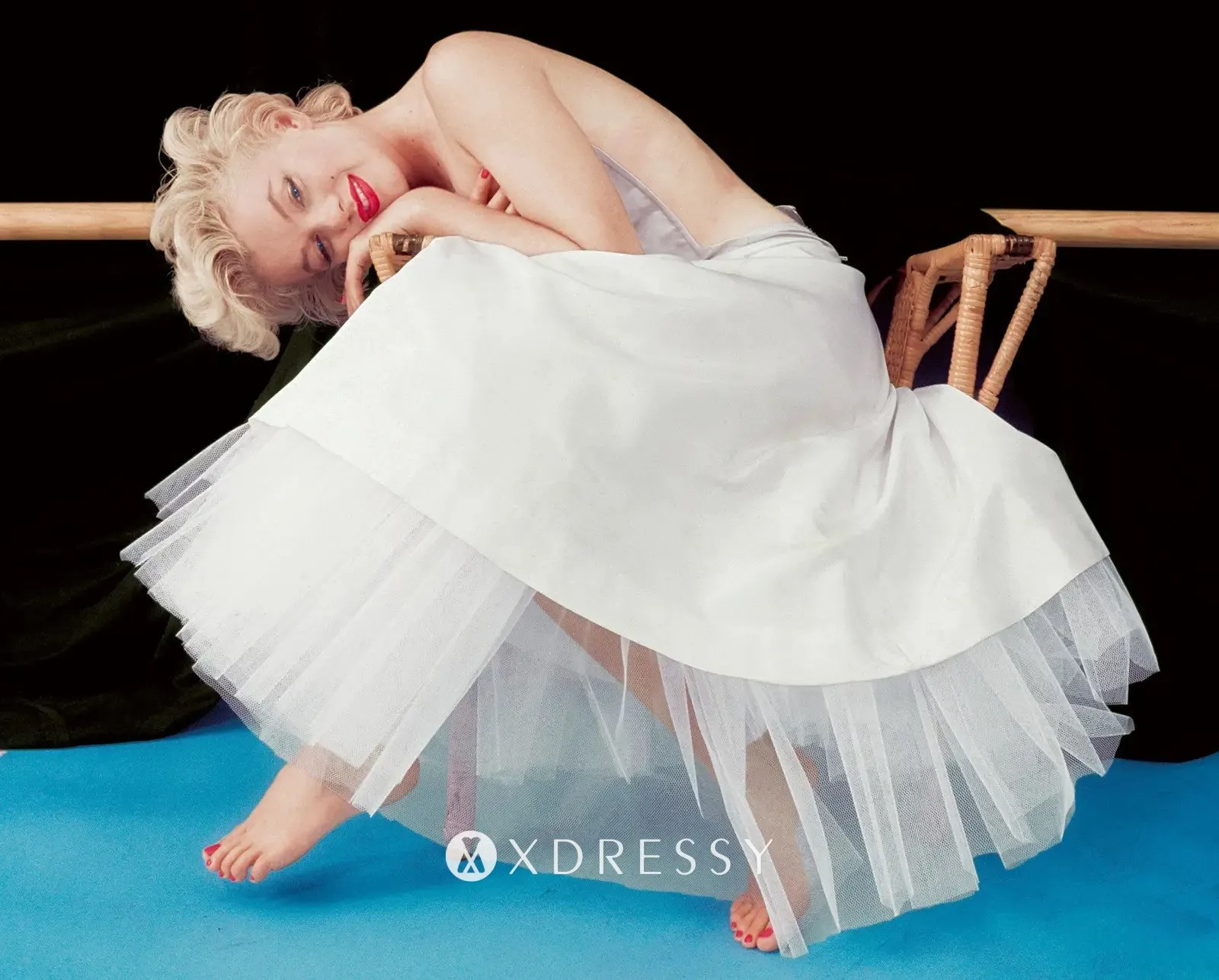 Marilyn monroe sexy white satin and tulle tea length party dress