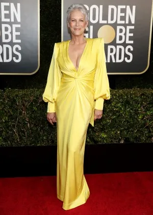 Jamie Lee Curtis 2021 V neck long sleeves red carpet dress 2021 Golden Globes