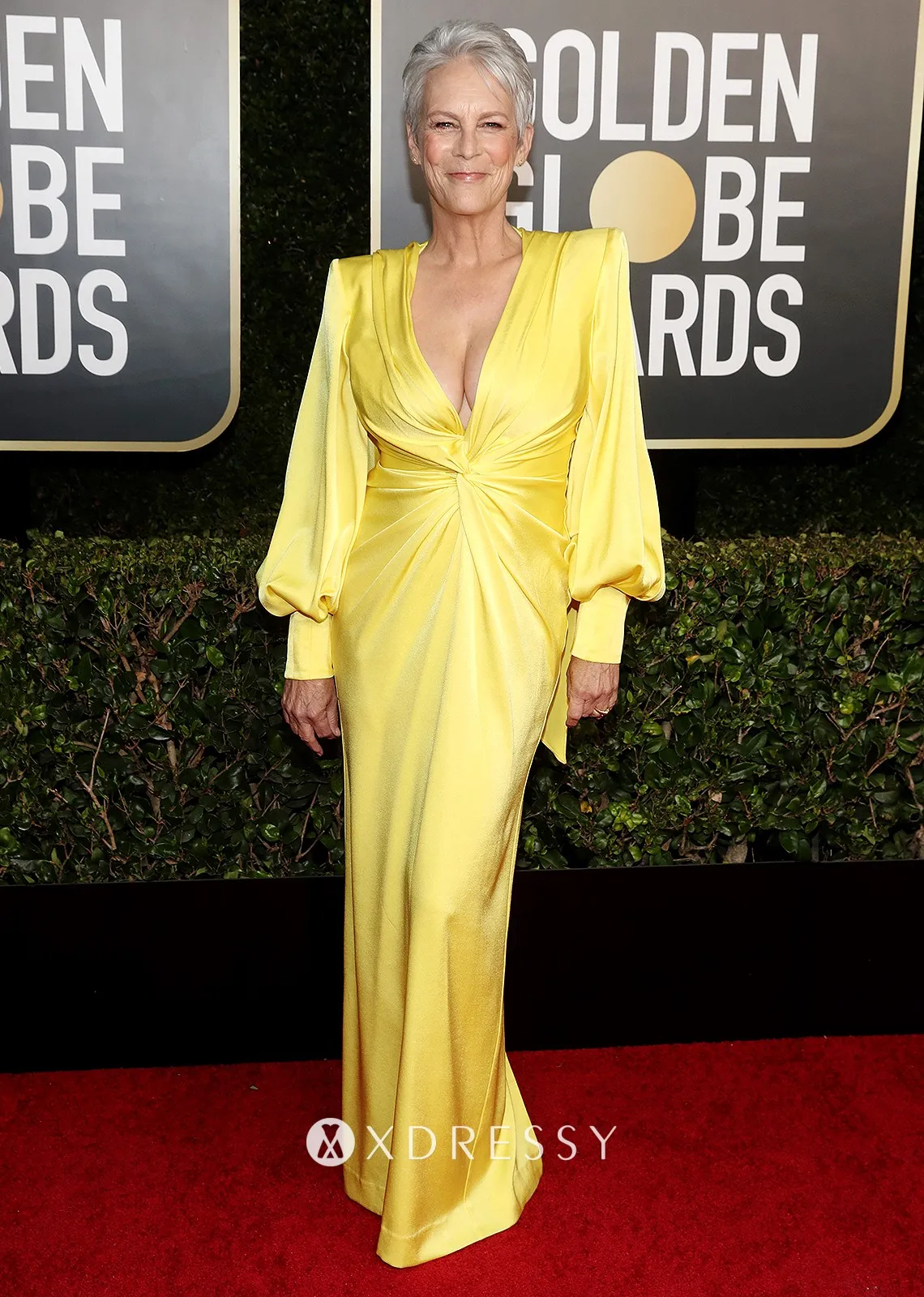 Jamie Lee Curtis 2021 V neck long sleeves red carpet dress 2021 Golden Globes