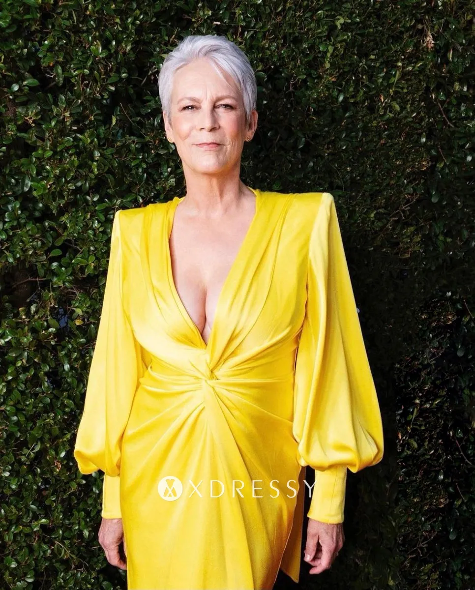 yellow sheath red carpet dress with slit