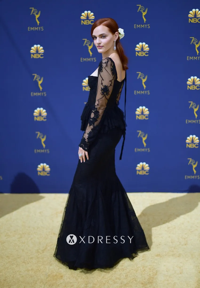 Madeline Brewer black lace long sleeve mermaid formal dress Madeline Brewer black lace long sleeve mermaid formal dress
