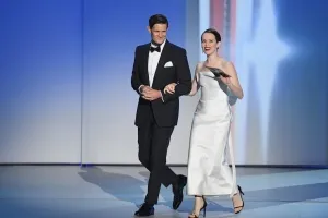 Claire Foy white satin strapless ankle length celebrity gown at the 2018 Emmys