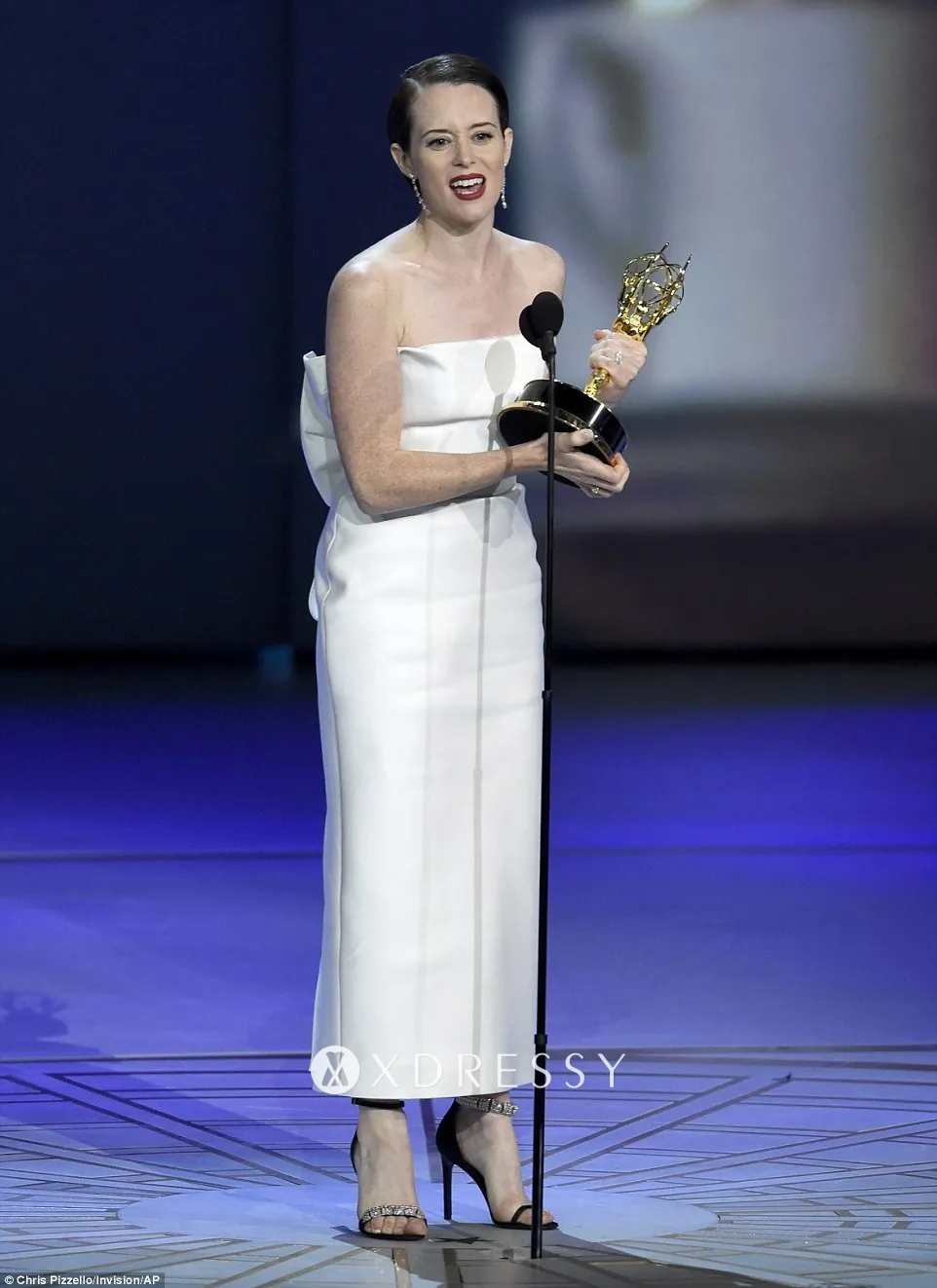 Claire Foy white strapless ankle length evening dress Claire Foy white strapless ankle length evening dress