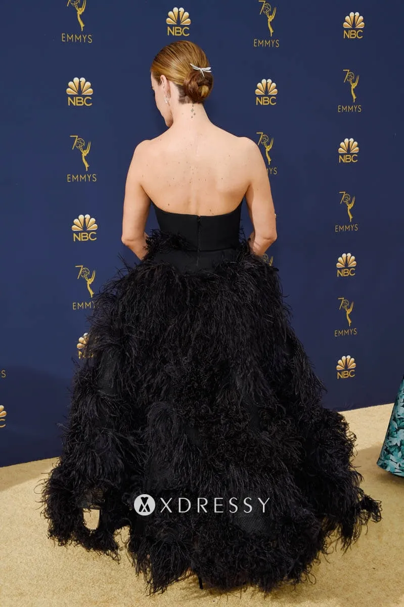 Sarah Paulson black feathery low back celebrity dress Sarah Paulson black feathery low back celebrity dress