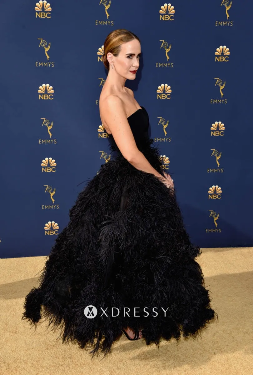 Sarah Paulson black feathery prom ball gown Sarah Paulson black feathery prom ball gown
