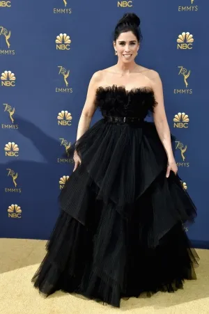 Sarah Paulson black pleated tulle ball gown at the 2018 Emmy Awards