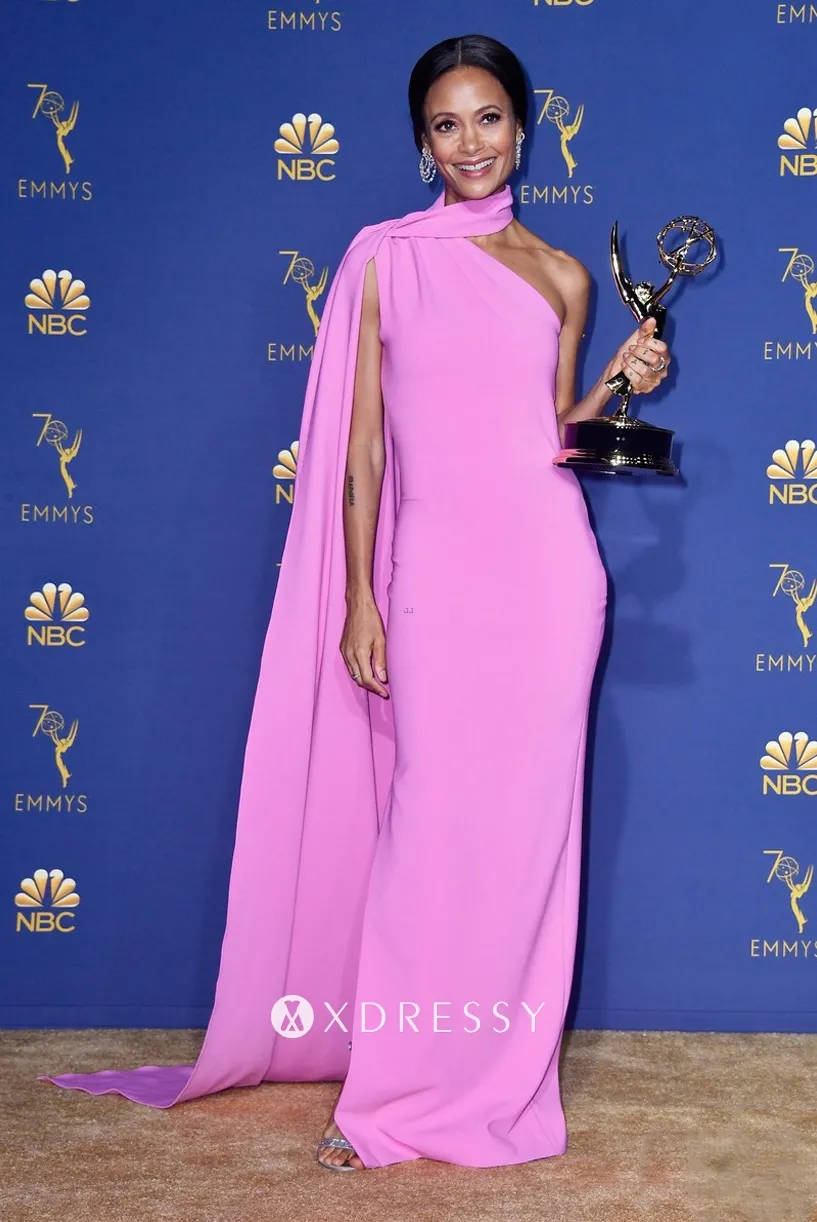 Thandie Newton pink one shoulder draped gown at the 2018 Emmys Thandie Newton pink one shoulder draped gown at the 2018 Emmys