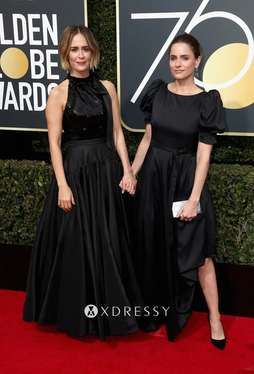 Sarah Paulson black sleeveless celebrity prom dress Sarah Paulson black sleeveless celebrity prom dress