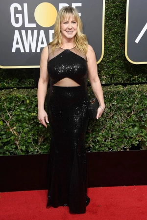 Tonya Harding 2018 Golden Globes black sequin cut out evening dress