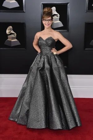 Lisa Loeb shimmering black ball gown at the 2018 Grammys
