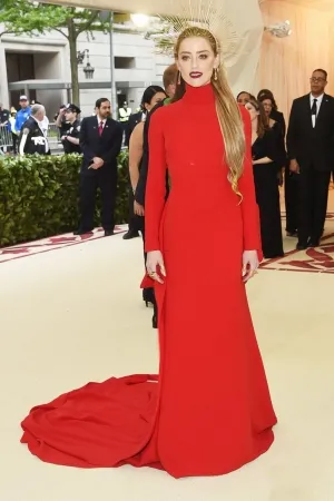 Amber Heard Met Gala 2018 red high neck open back dress