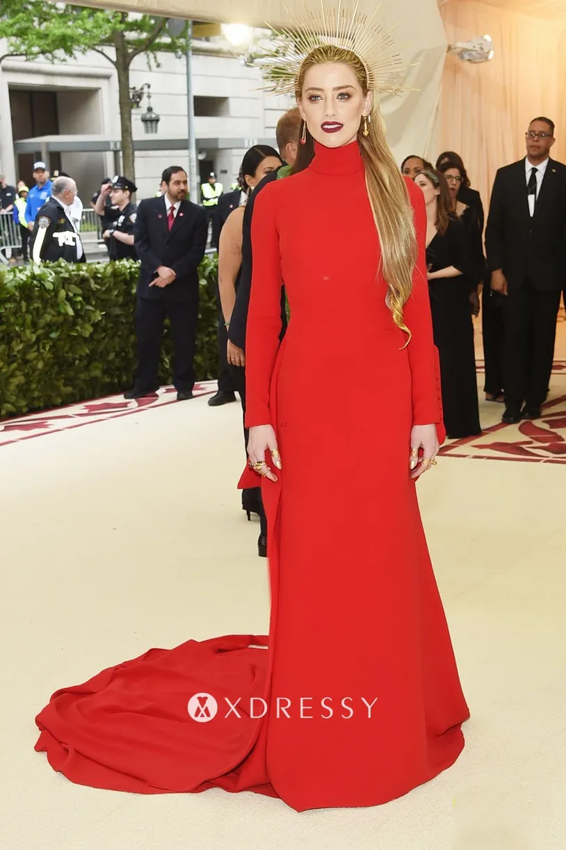 Amber Heard Met Gala 2018 red high neck open back dress