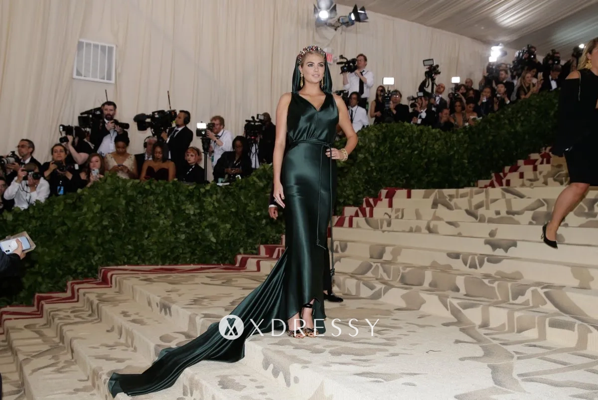 Kate Uptone dark green bodycon evening dress with long train