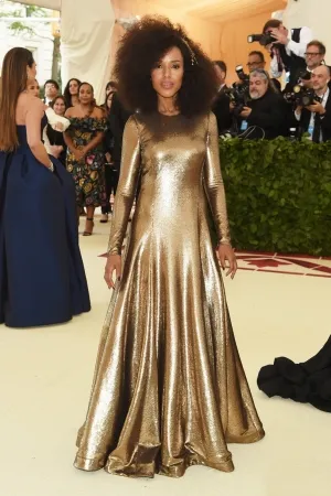 Kerry Washington gold long seeve dress at the 2018 Met Gala