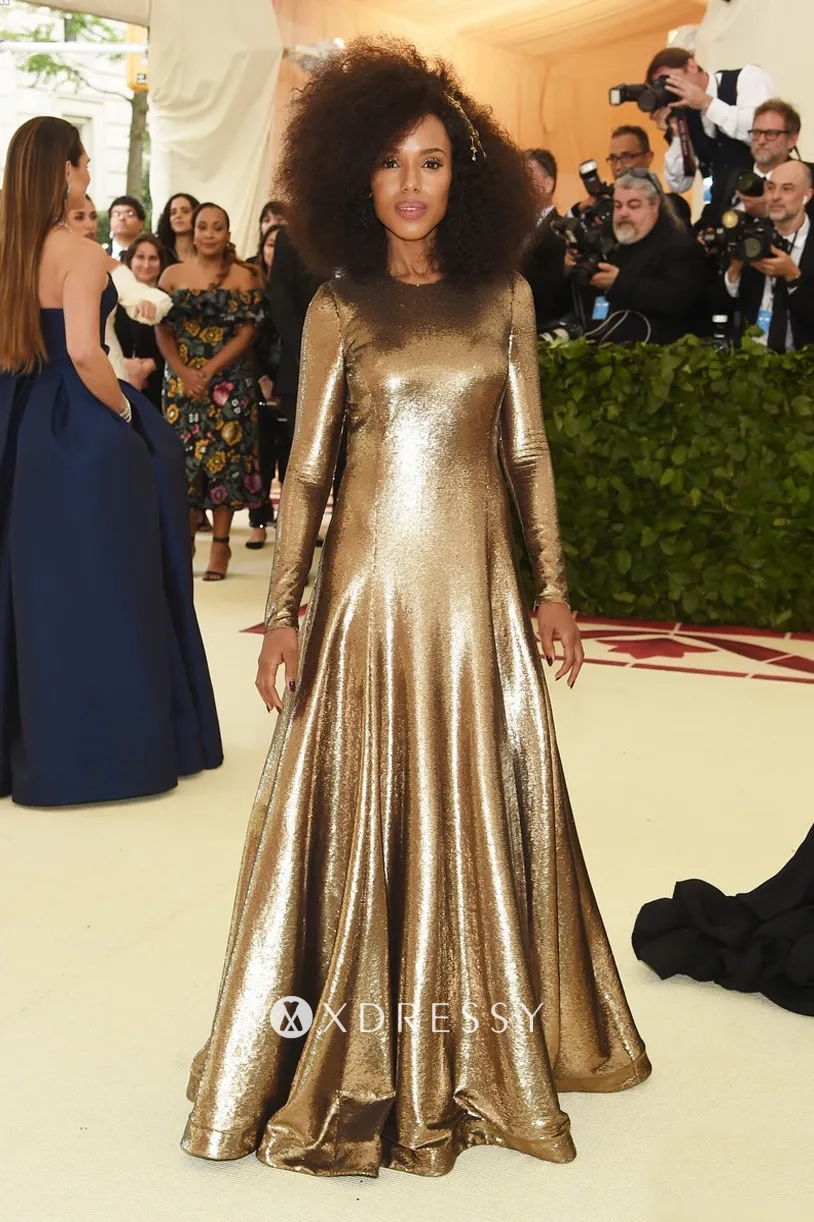 Kerry Washington gold long seeve dress at the 2018 Met Gala Kerry Washington gold long seeve dress at the 2018 Met Gala