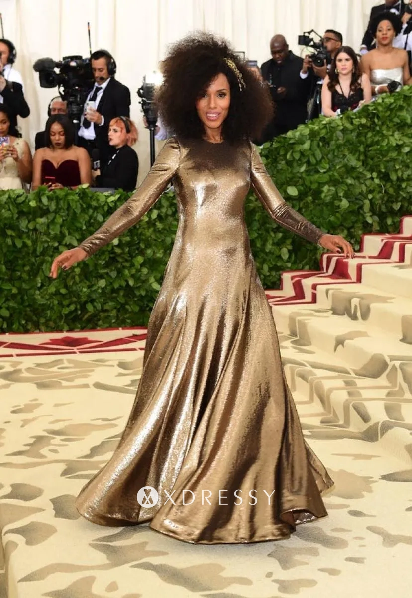 Kerry Washington shiny gold long seeve evening gown Kerry Washington shiny gold long seeve evening gown