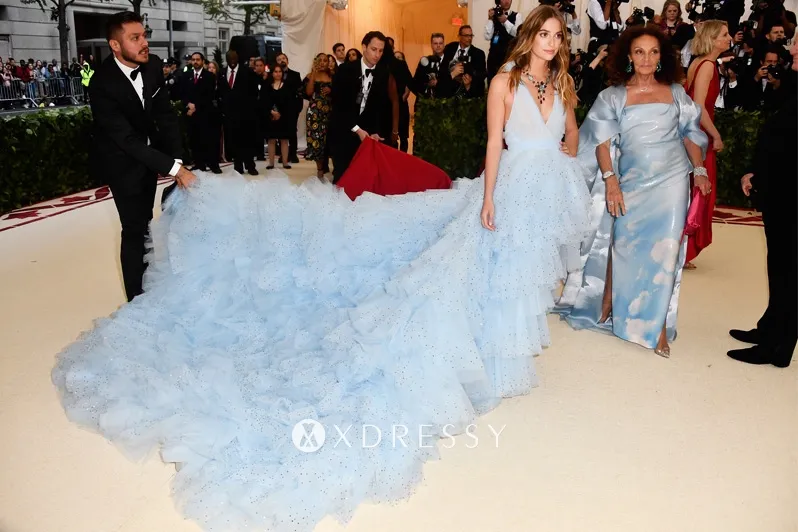 Talita von Furstenberg sky blue diamond beaded gown with long train Talita von Furstenberg sky blue diamond beaded gown with long train