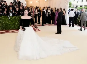 Wendy Yu white and black formal dress at the 2018 Met Gala
