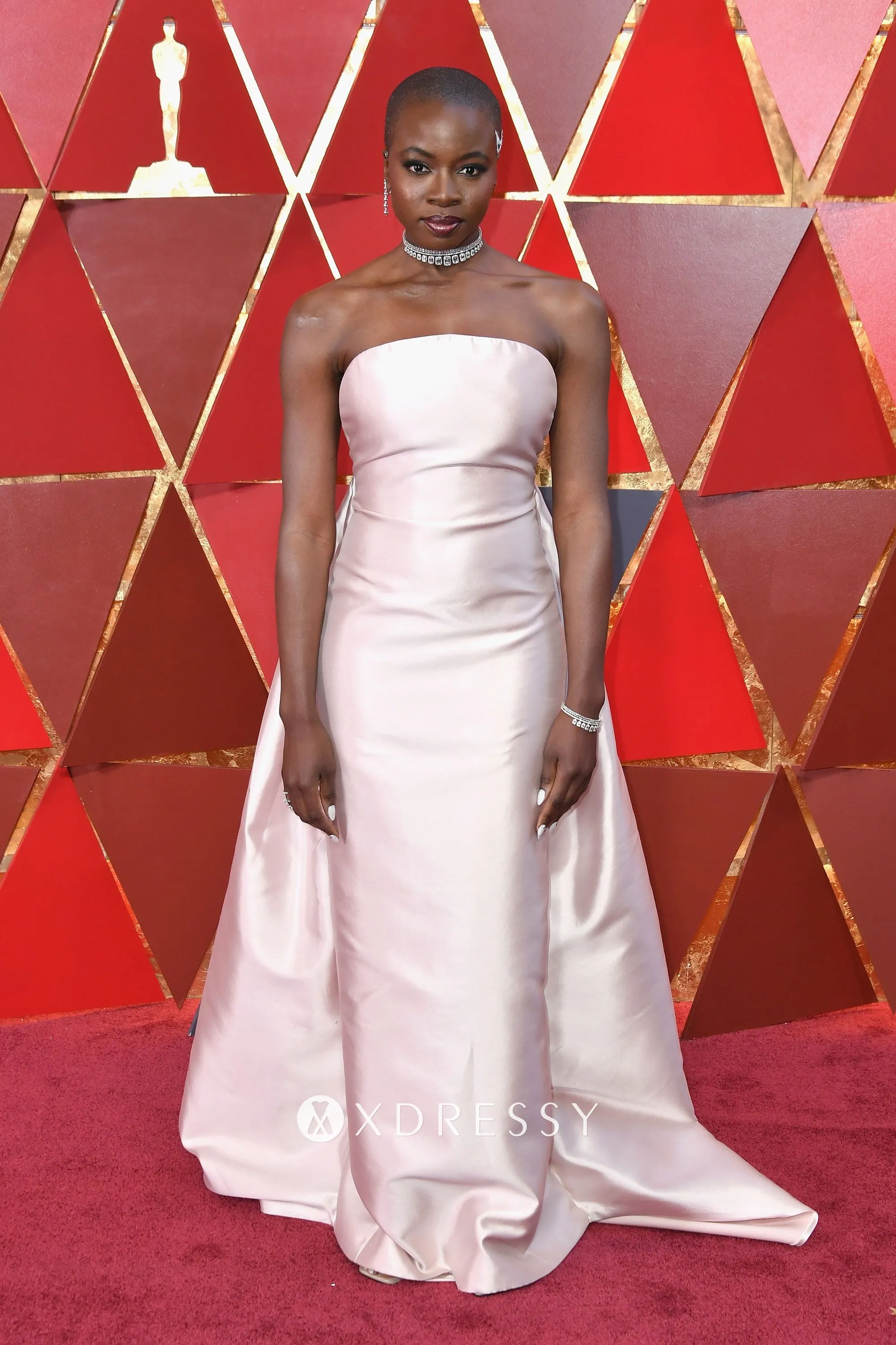 Danai Gurira pale pink evening dress at the 2018 scars