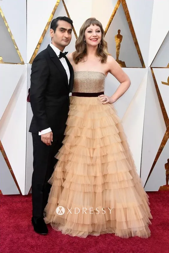 Emily V Gordon tiered nude tulle dress at 2018 Oscars