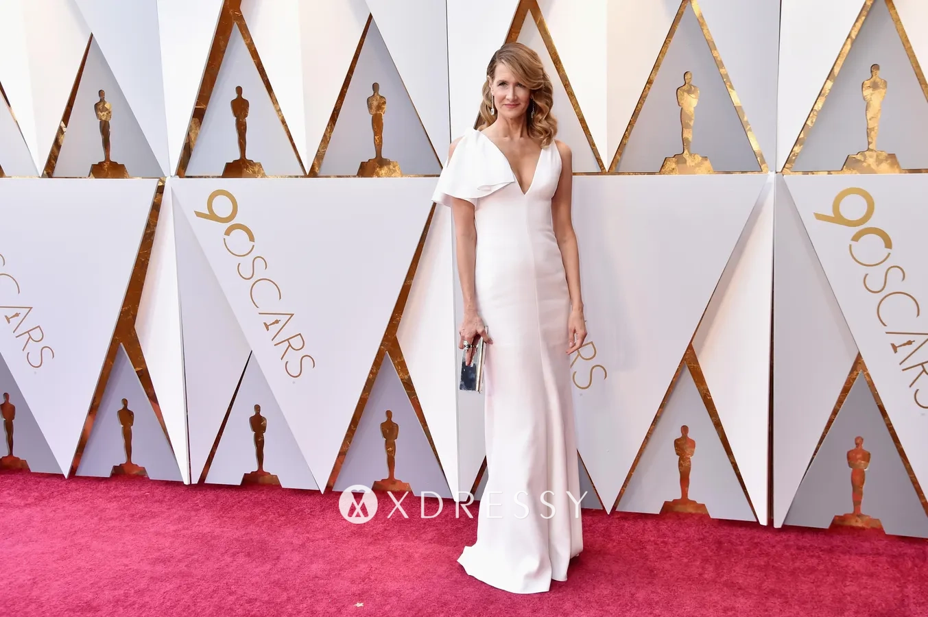Laura Dern white one short bell sleeve slim formal dress