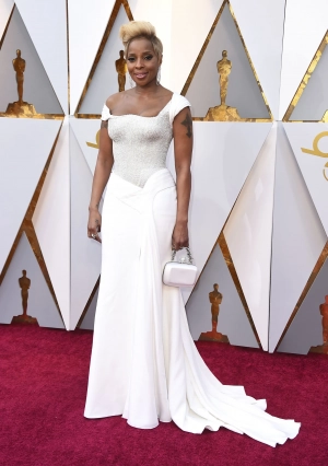 Mary J Blige white beading prom dress 2018 Osacrs