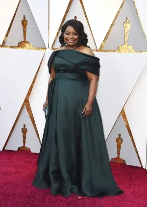 Octavia Spencer dark green plus size dress 2018 Oscars