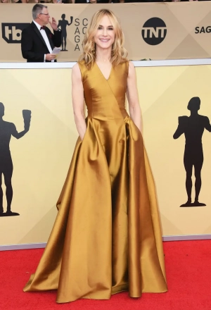 Holly Hunter gold v neck fromal dress 2018 SAG Awards