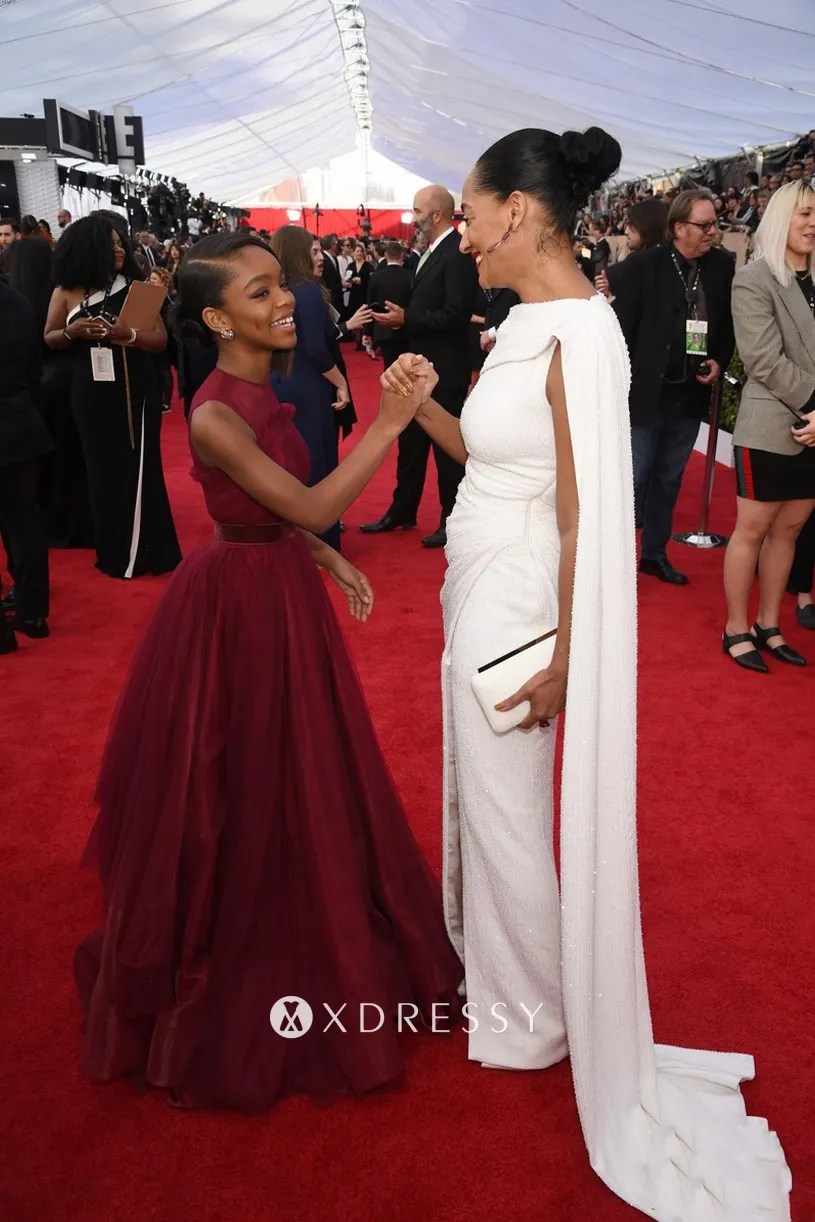 Marsai Martin crimson tulle prom formal gown