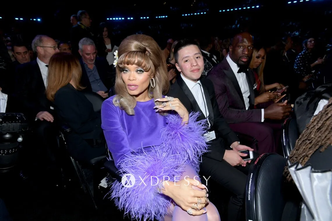Andra Day feather long sleeve dress Andra Day feather long sleeve dress