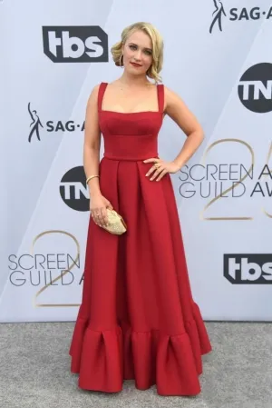 Emily Osment cute red ruffle hem prom dress 2019 SAG