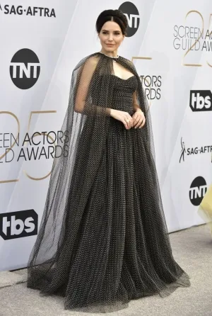 Sophia Bush black and white dot caped dress 2019 SAG