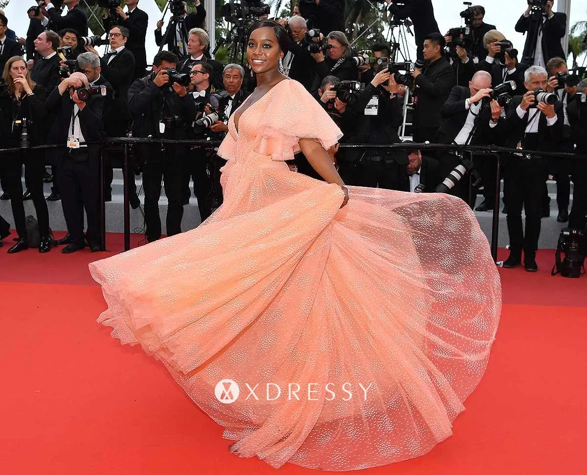 Aja Naomi King dotted peach puffy prom gown Aja Naomi King dotted peach puffy prom gown