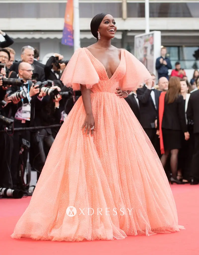 Aja Naomi King dotted short sleeve prom gown Aja Naomi King dotted short sleeve prom gown
