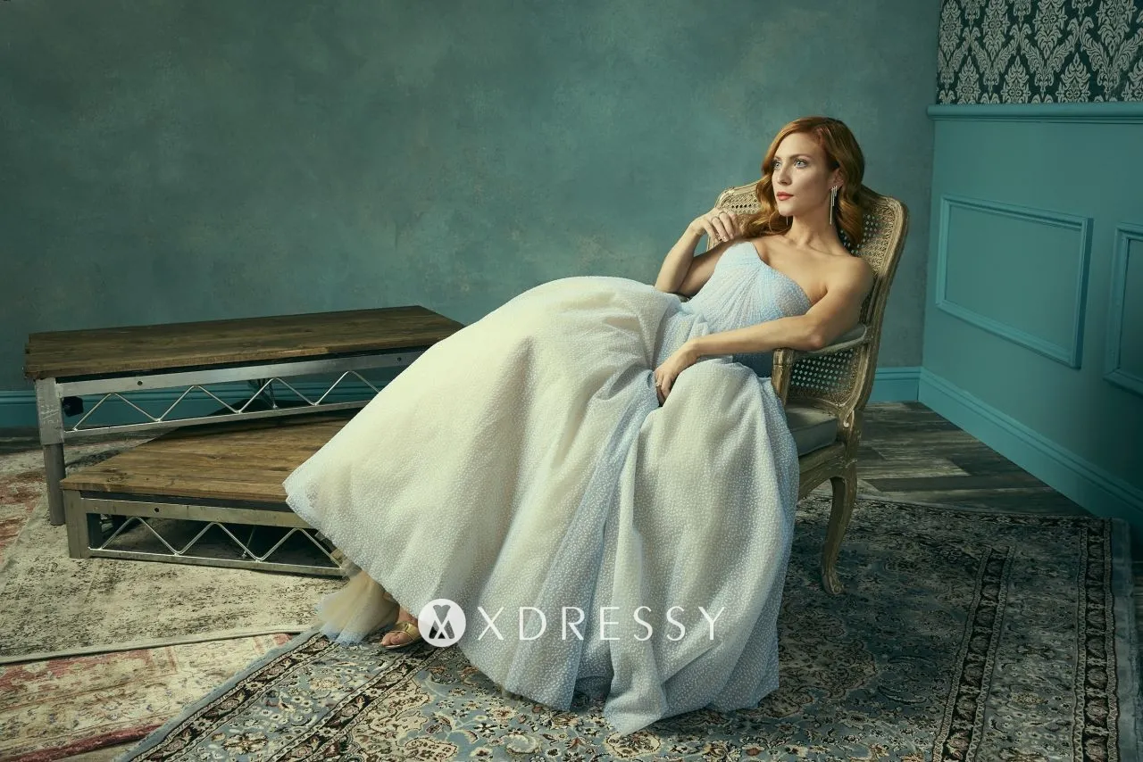 Brittany Snow ice blue dotted prom ball gown 2019 Brittany Snow ice blue dotted prom ball gown 2019