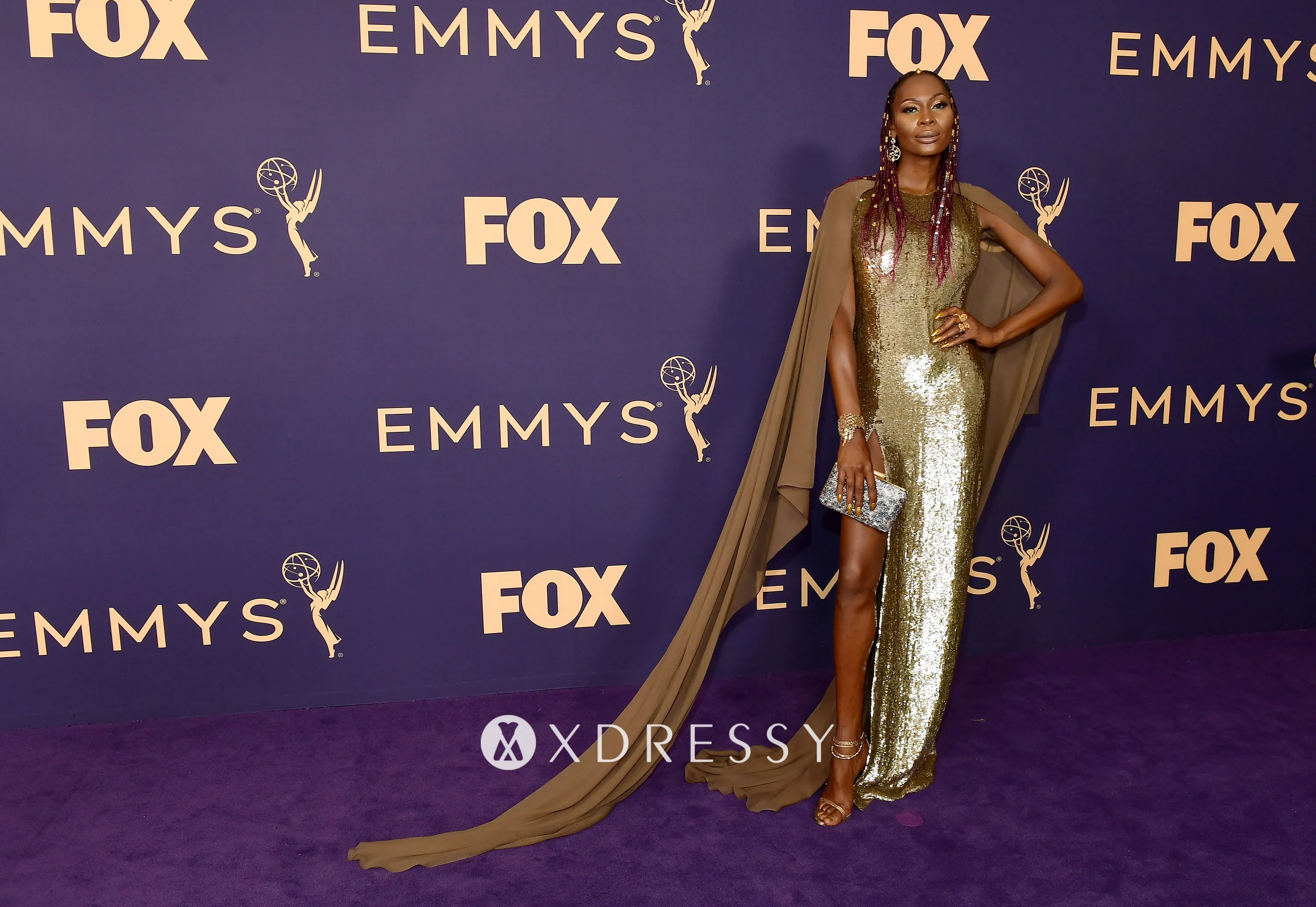 Dominique Jackson 2019 Emmys gold sequin caped gown