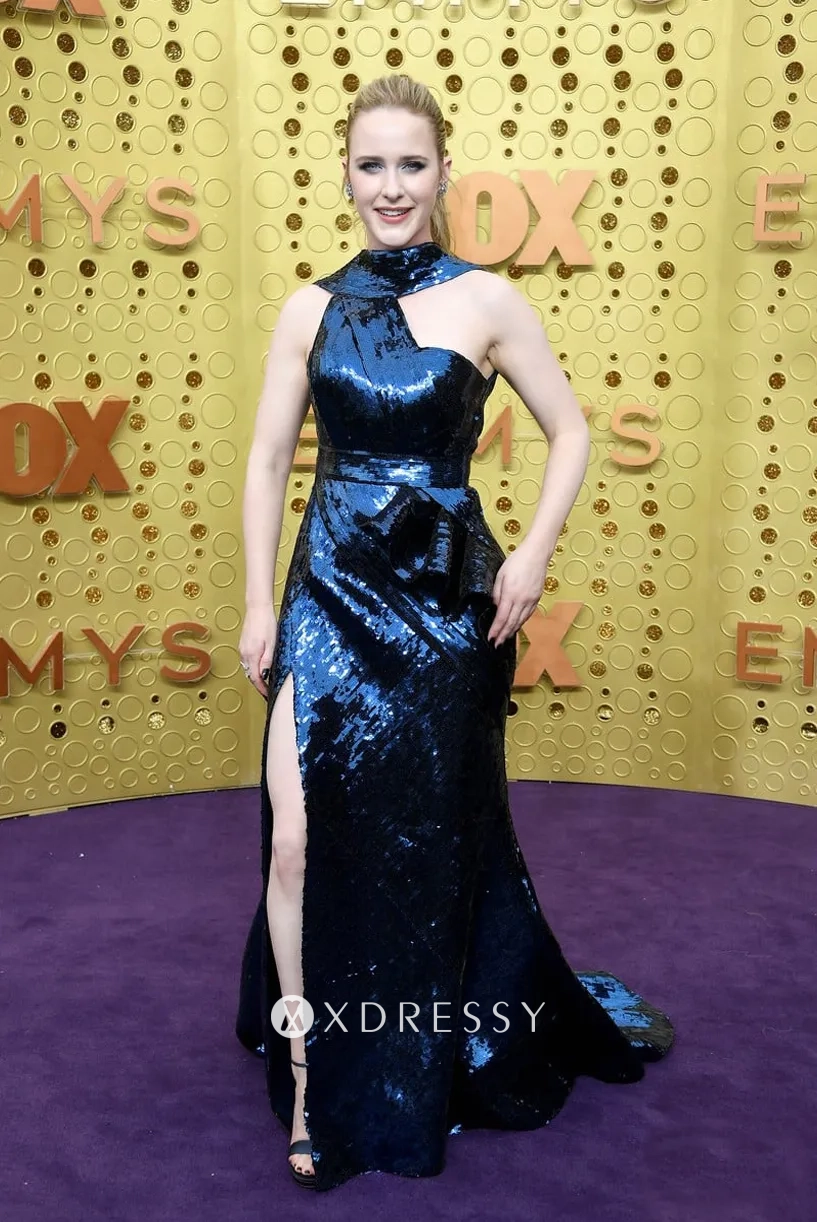Rachel Brosnahan deep blue sequin high neck dress Rachel Brosnahan deep blue sequin high neck dress