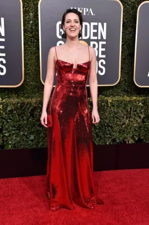 Phoebe Waller Bridge red sequin gown 2019 Golden Globes