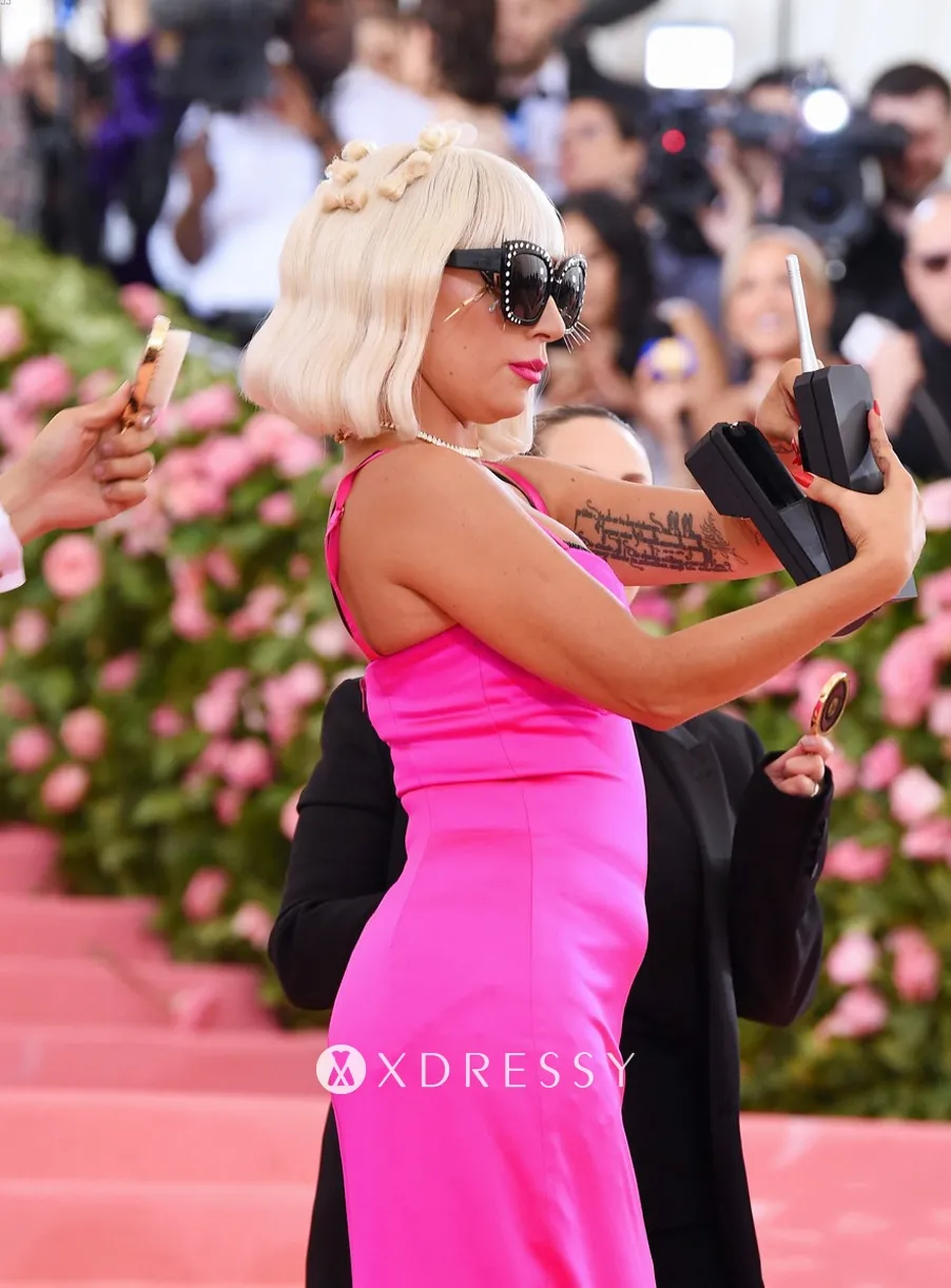 Lady Gaga hot pink dress with spaghetti straps Lady Gaga hot pink dress with spaghetti straps