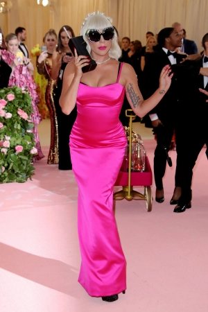 Lady Gaga hot pink formal fitting dress 2019 Met Gala