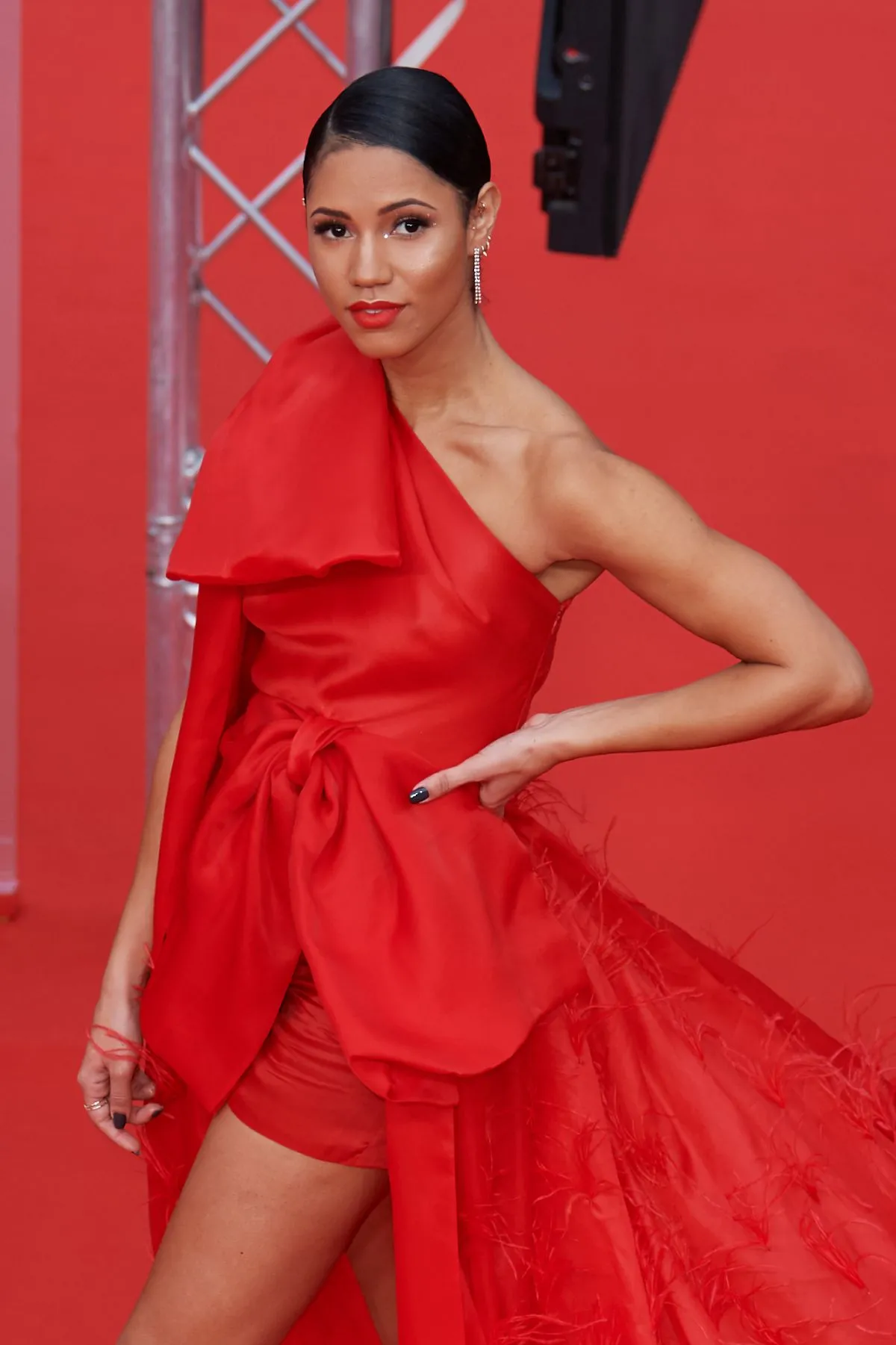 Vick Hope unique red gown at 2020 BAFTAs