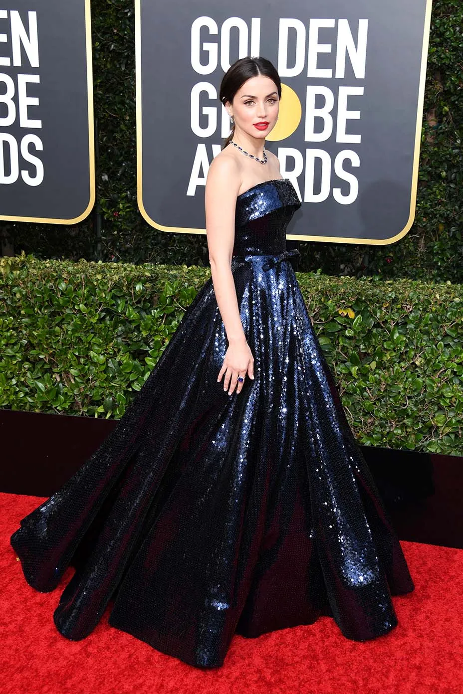Ana de Arma blue sequin dress at 2020 Golden Globes red carpet