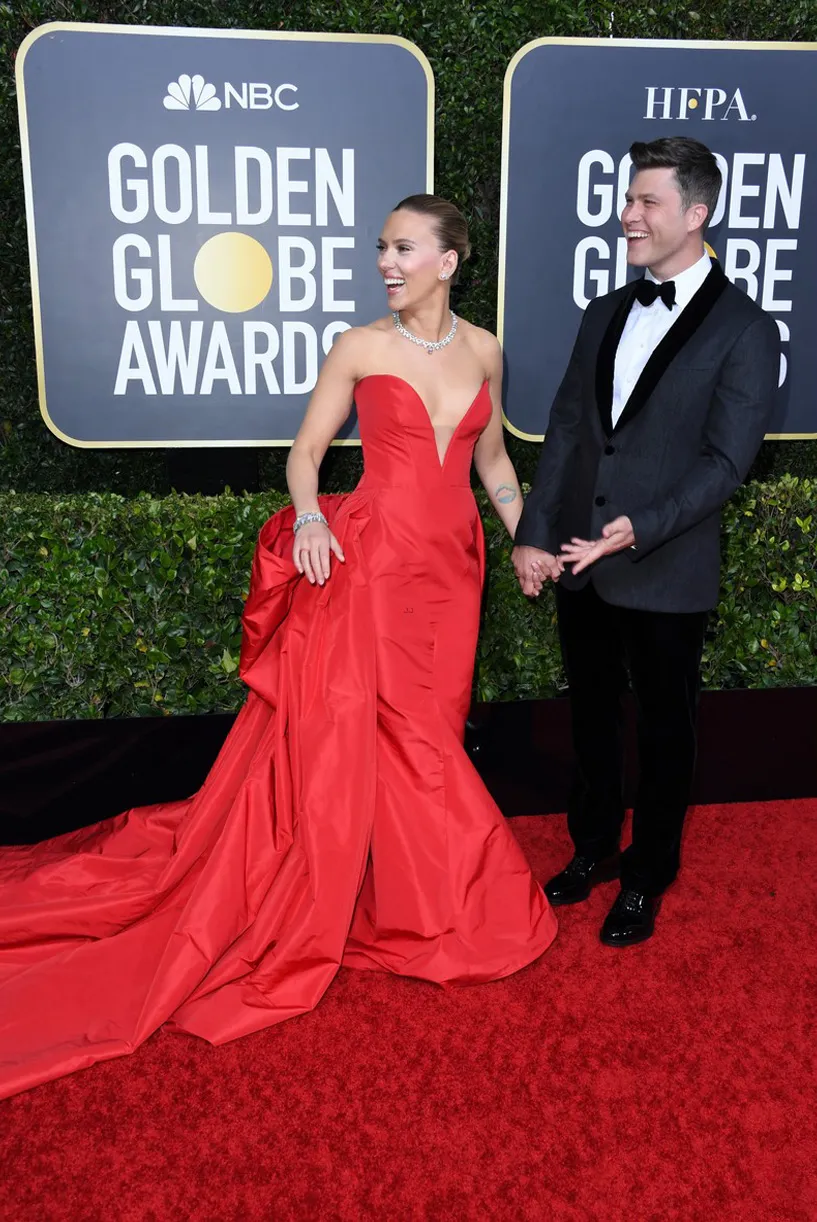 scarlett johansson 2020 golden globes red ball gown