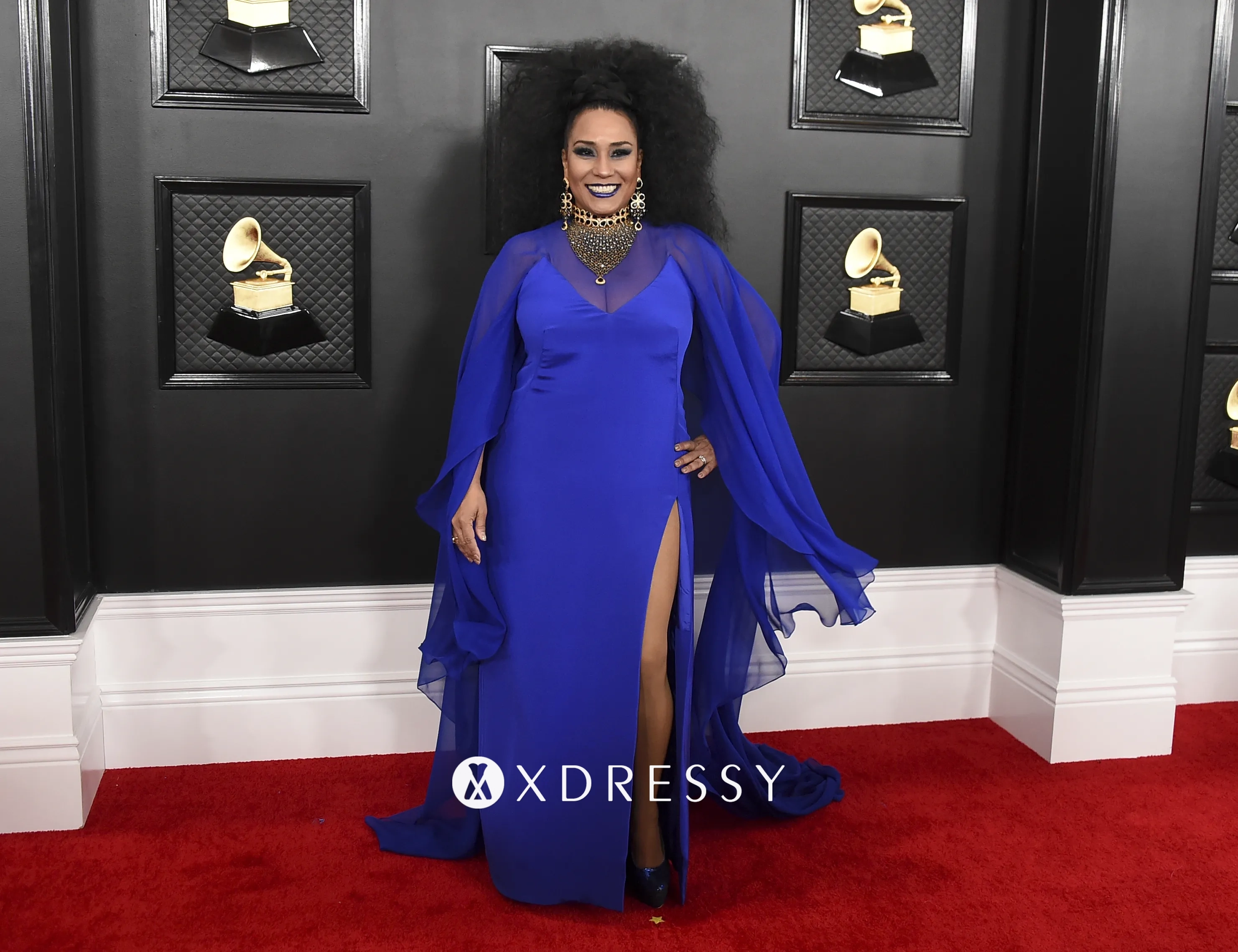 Aymee Nuviola royal blue slit formal dress on the 2020 Grammys red carpet Aymee Nuviola royal blue slit formal dress on the 2020 Grammys red carpet