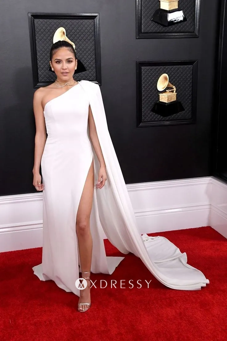Erin Lim white one shoulder caped evening dress on the 2020 Grammys Erin Lim white one shoulder caped evening dress on the 2020 Grammys
