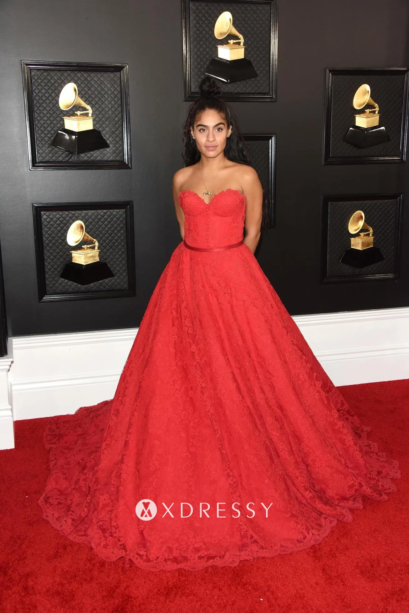 Jessie Reyez red lace celebrity ball gown on the red carpet Jessie Reyez red lace celebrity ball gown on the red carpet